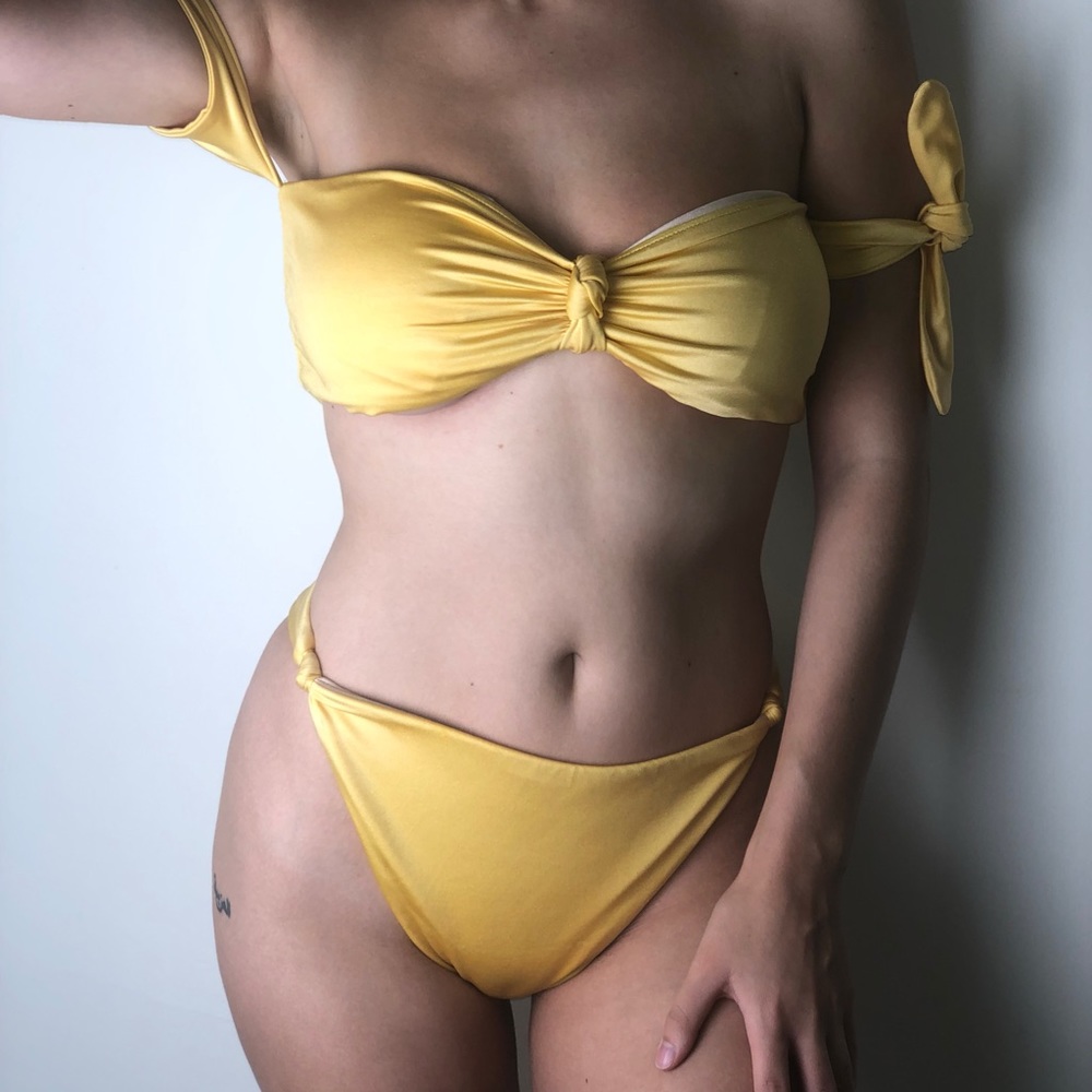 Yellow Tie Off The Shoulder High Waisted Bikini